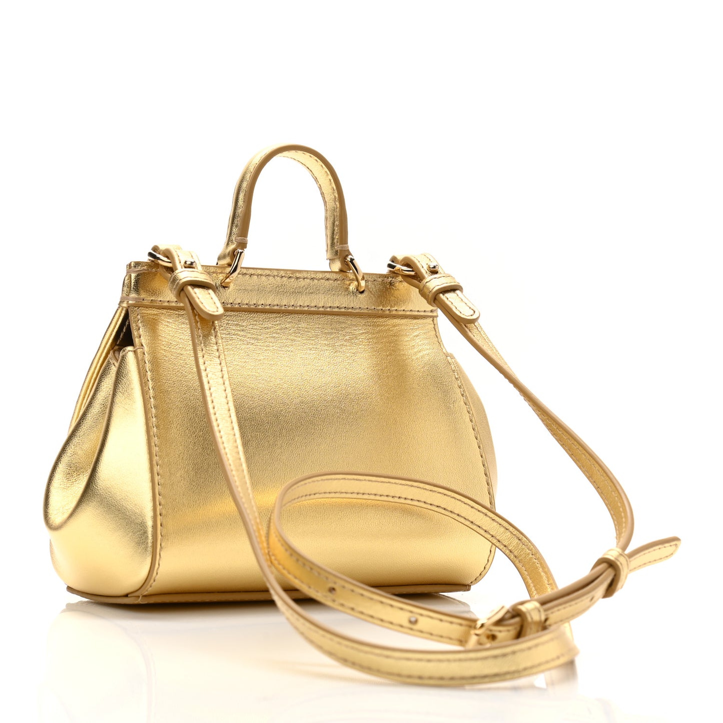 Metallic Calfskin Sequin Childrens Miss Sicily Satchel Gold