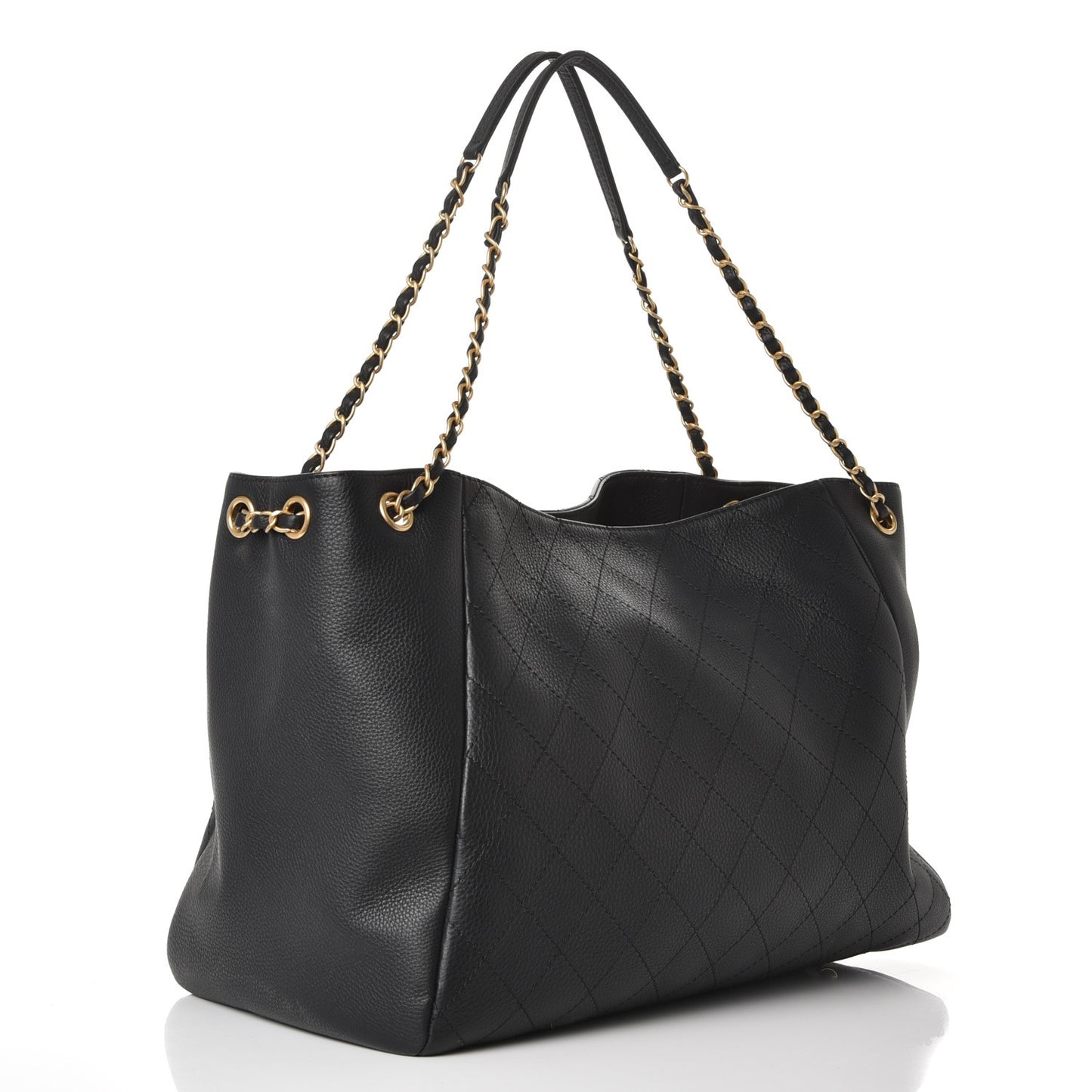 Grained Calfskin Quilted Large Supple Rock Shopping Tote Black