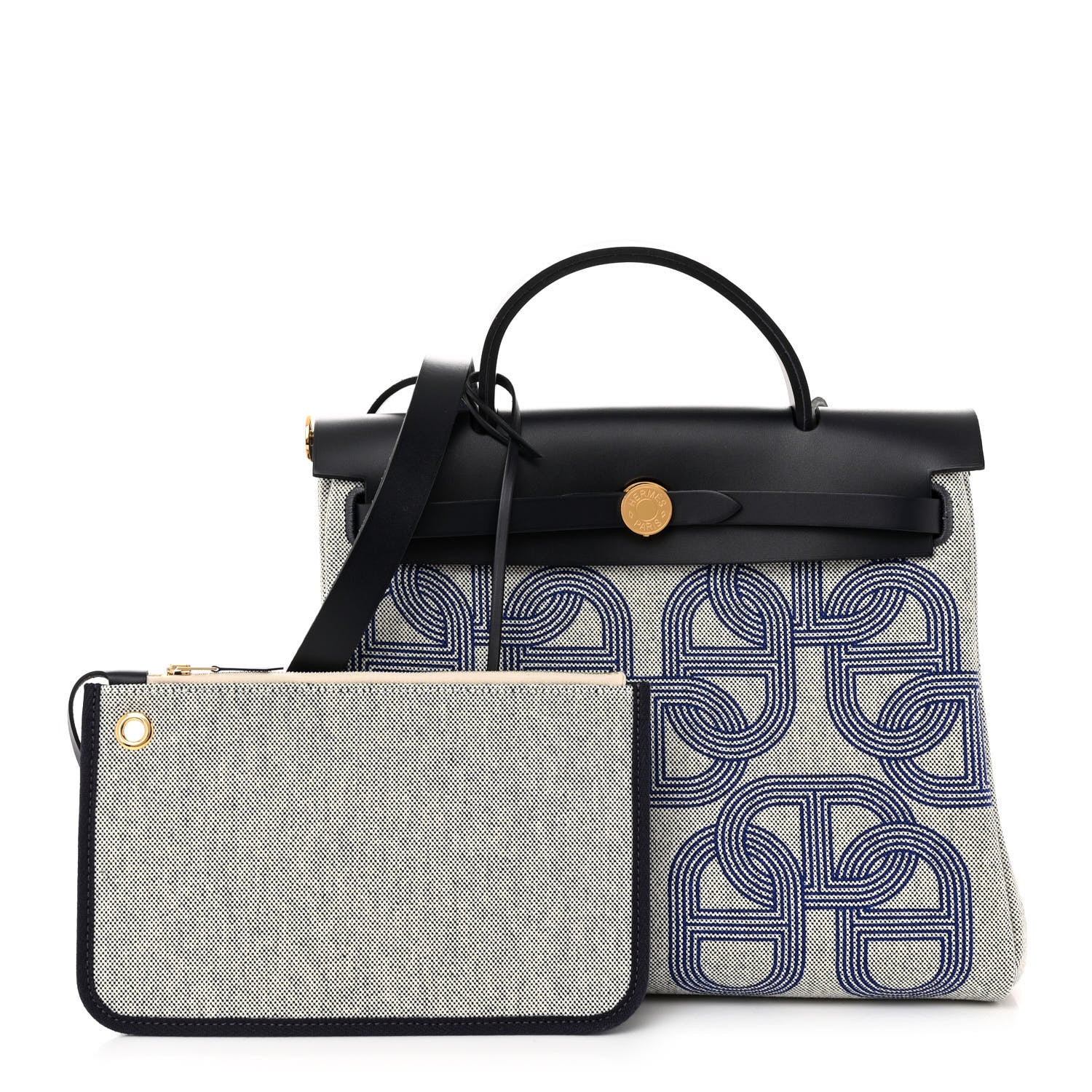 Hermes H Plume Canvas Vache Hunter Circuit 24 Herbag Zip Retourne 31 Bleu Royal Bleu Indigo Ecru 1 of 12