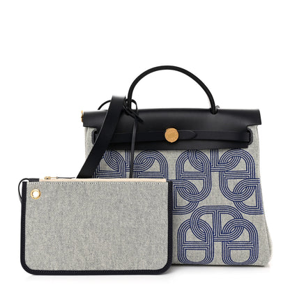 Hermes H Plume Canvas Vache Hunter Circuit 24 Herbag Zip Retourne 31 Bleu Royal Bleu Indigo Ecru 1 of 12
