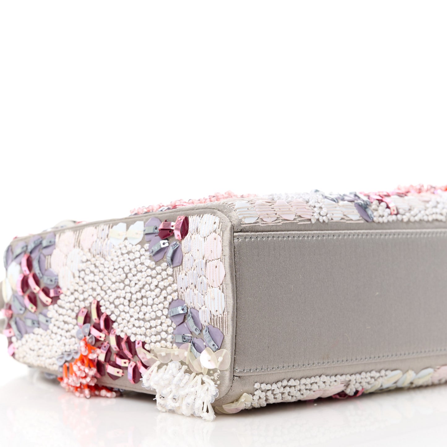 Satin Beaded Sequin Mini Lady Dior Grey Multicolor