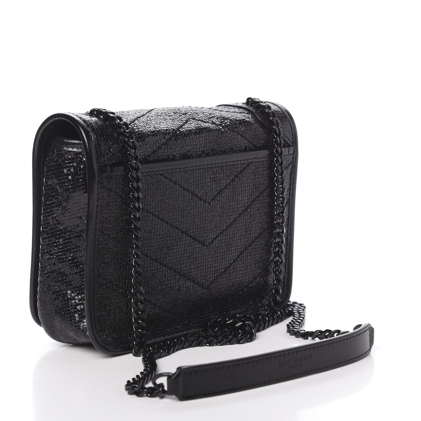 Metallic Cracked Calfskin Monogram Niki Chain Wallet Black