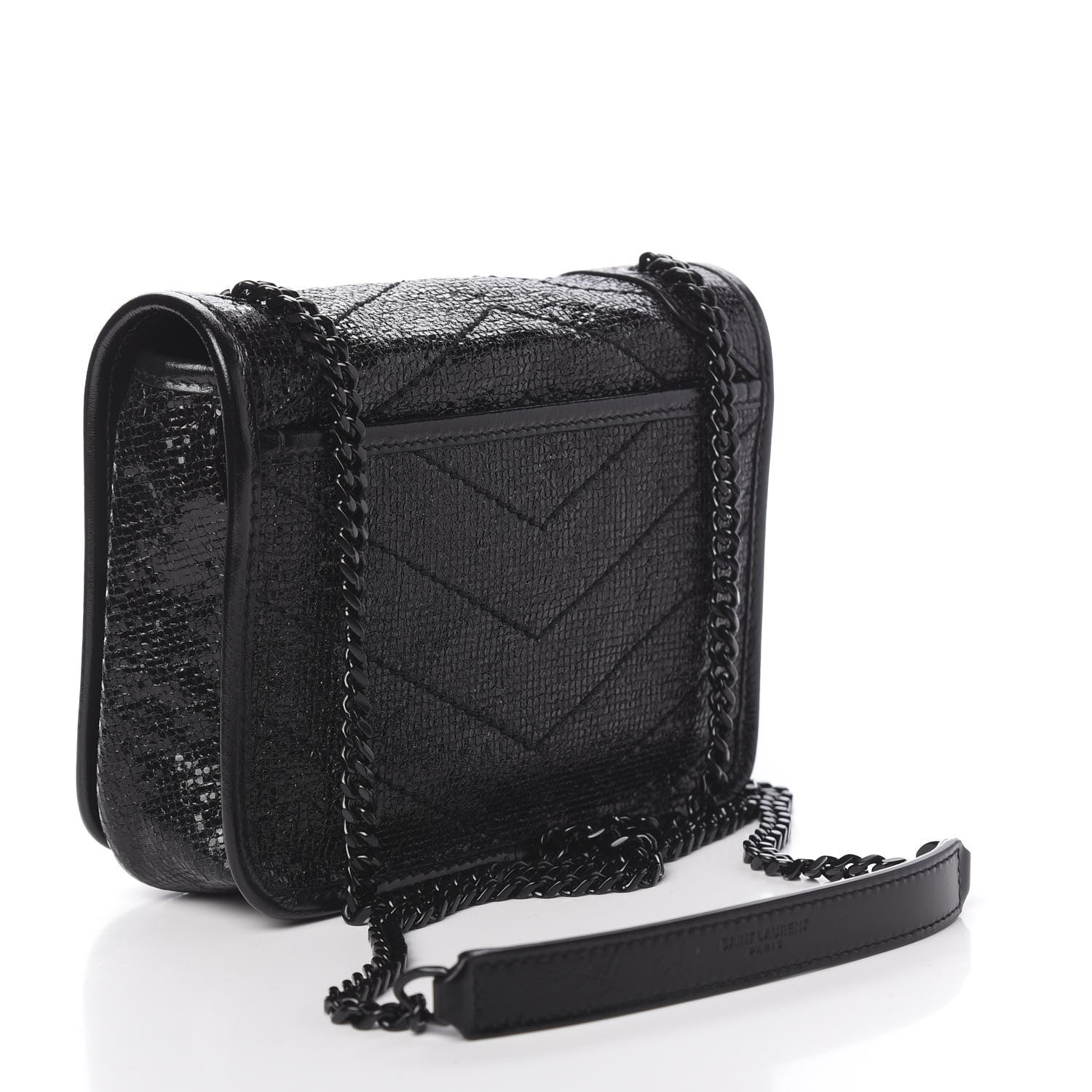 Saint Laurent Metallic Cracked Calfskin Monogram Niki Chain Wallet Black 4 of 10