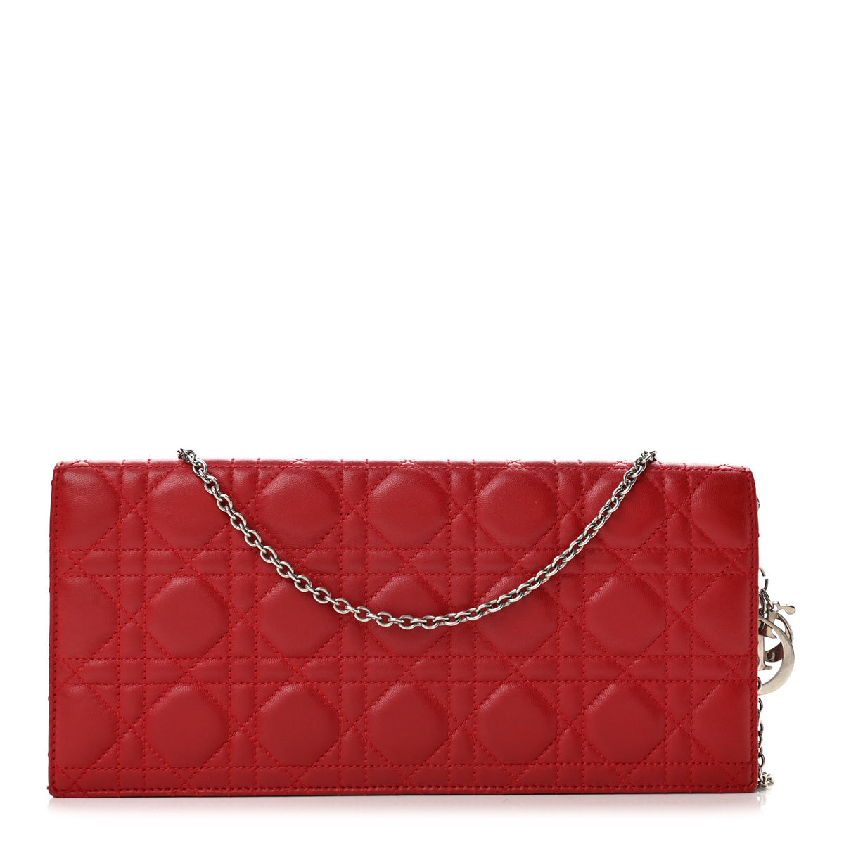 Christian Dior Lambskin Cannage Rendezvous Chain Wallet Red 1 of 13