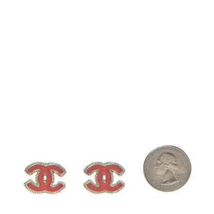 Chanel Enamel CC Earrings Coral Gold 2 of 6