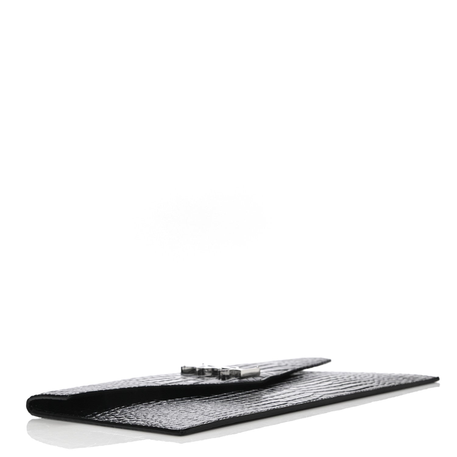 Saint Laurent Calfskin Crocodile Embossed Uptown Monogram Clutch Black 5 of 11