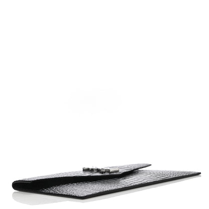 Saint Laurent Calfskin Crocodile Embossed Uptown Monogram Clutch Black 5 of 11