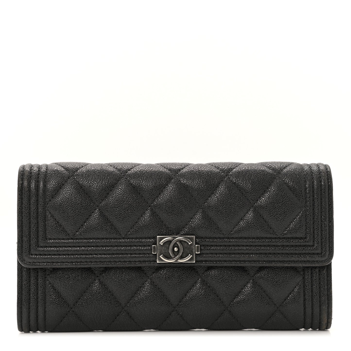 Metallic Caviar Quilted Boy Flap Wallet Black