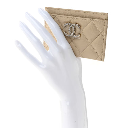Chanel Caviar Quilted Crystal Card Holder Beige 2 of 10