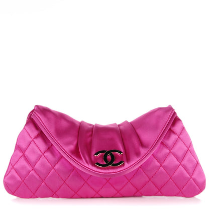 Chanel Satin Quilted Flap Clutch Fuchsia 1 of 7