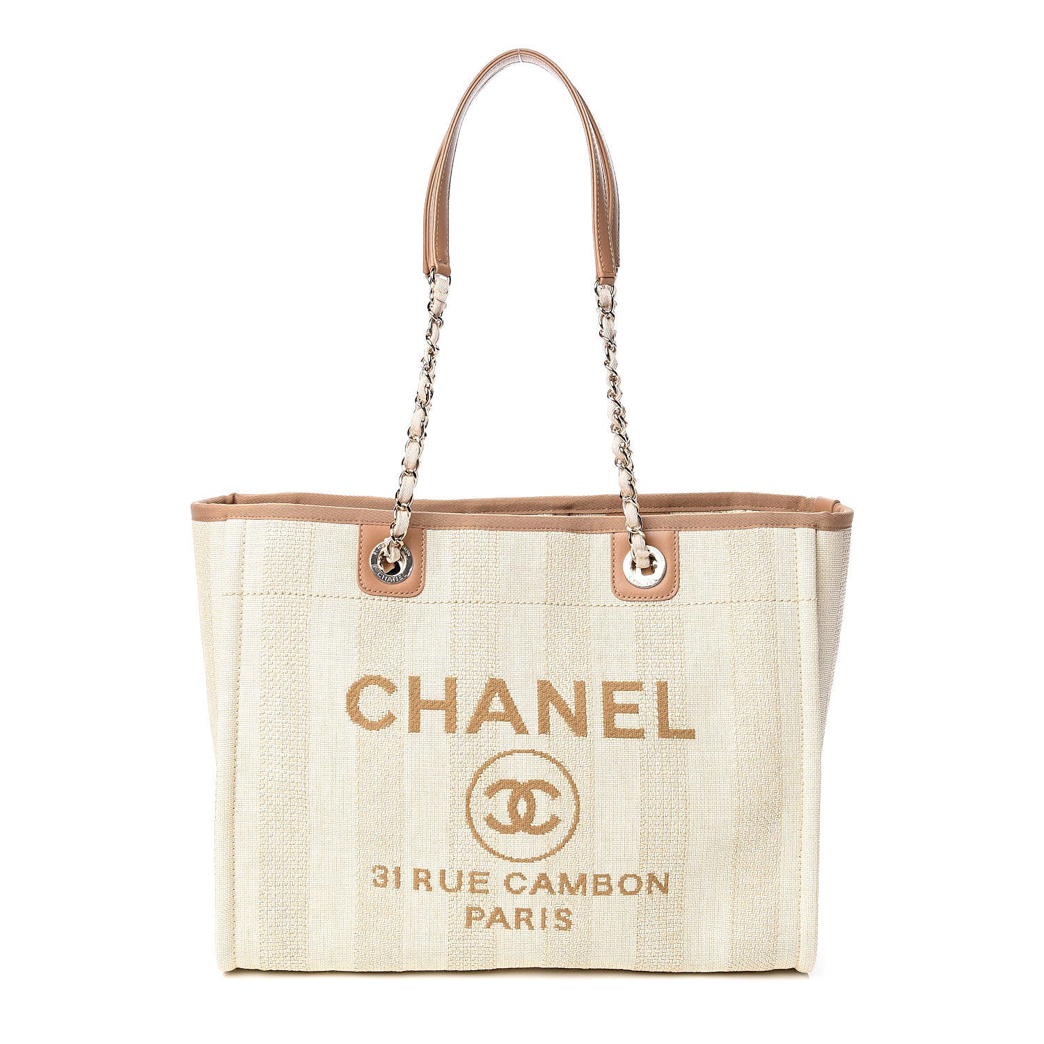 Chanel Straw Raffia Calfskin Striped Small Deauville Tote Beige 1 of 11