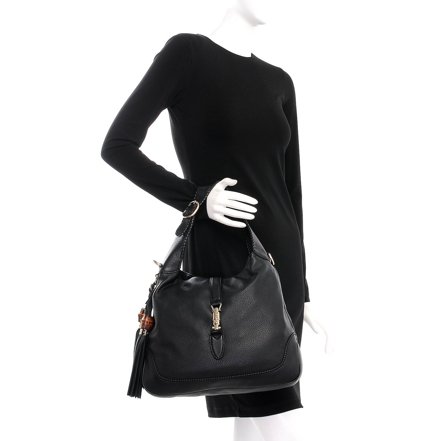 Pebbled Calfskin Medium New Jackie Shoulder Bag Black