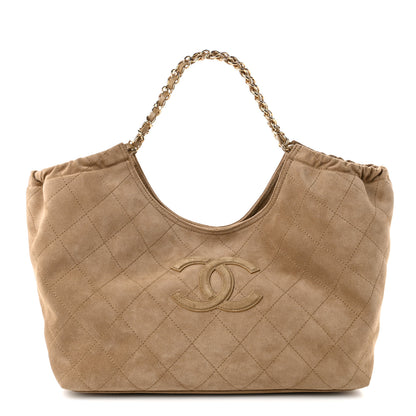 Chanel Suede Quilted Neo Cabas Small Shopping Tote Dark Beige 1 of 11