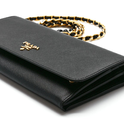 Prada Saffiano Metal Oro Chain Wallet Black 11 of 11