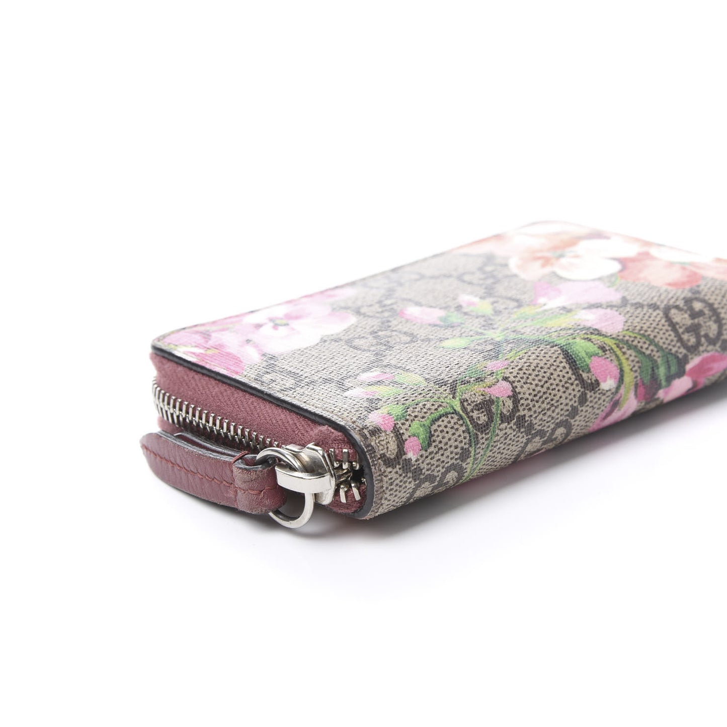 GG Supreme Monogram Blooms Zip Around Card Case Wallet Beige Multicolor Dry Rose