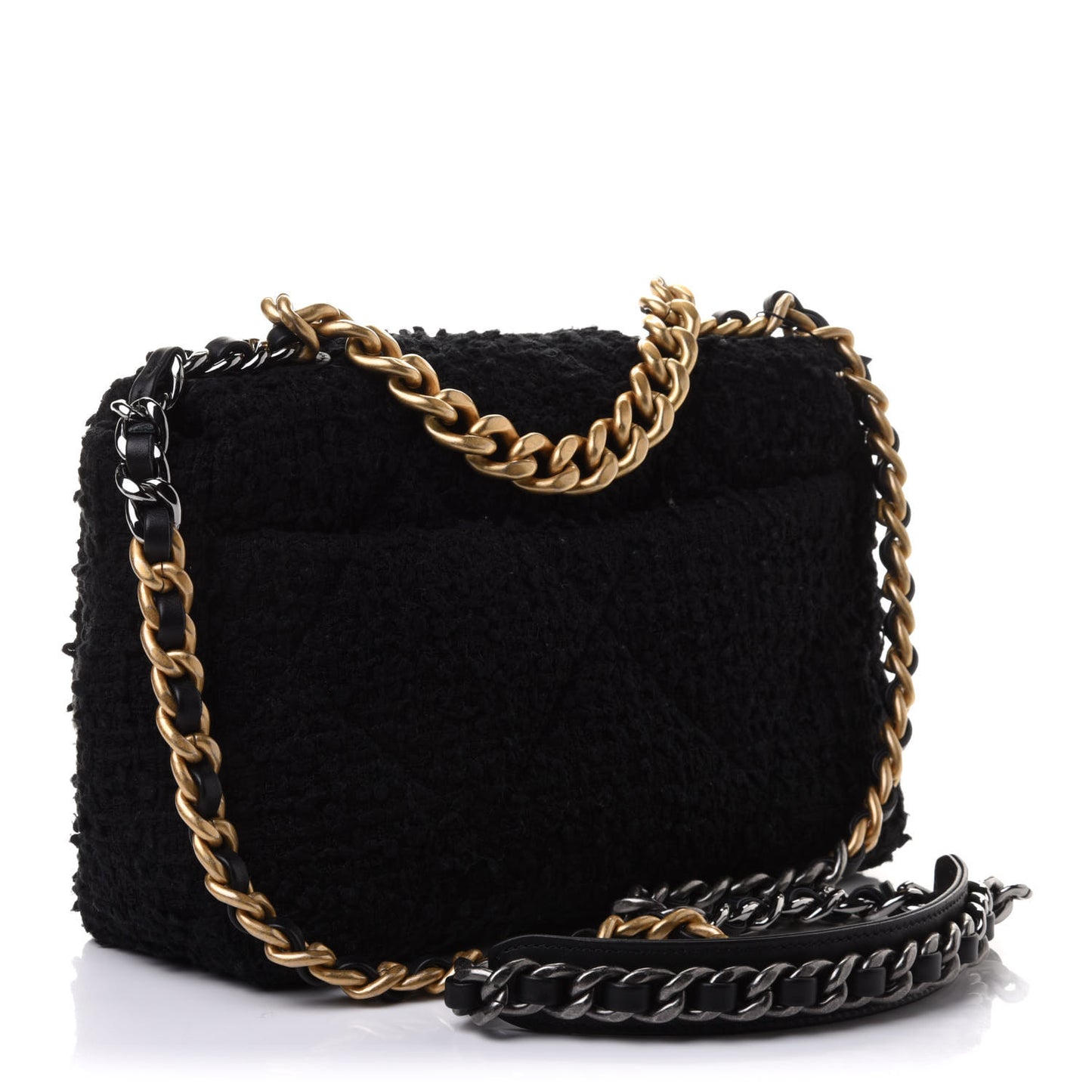 Tweed Quilted Medium Chanel 19 Flap Black