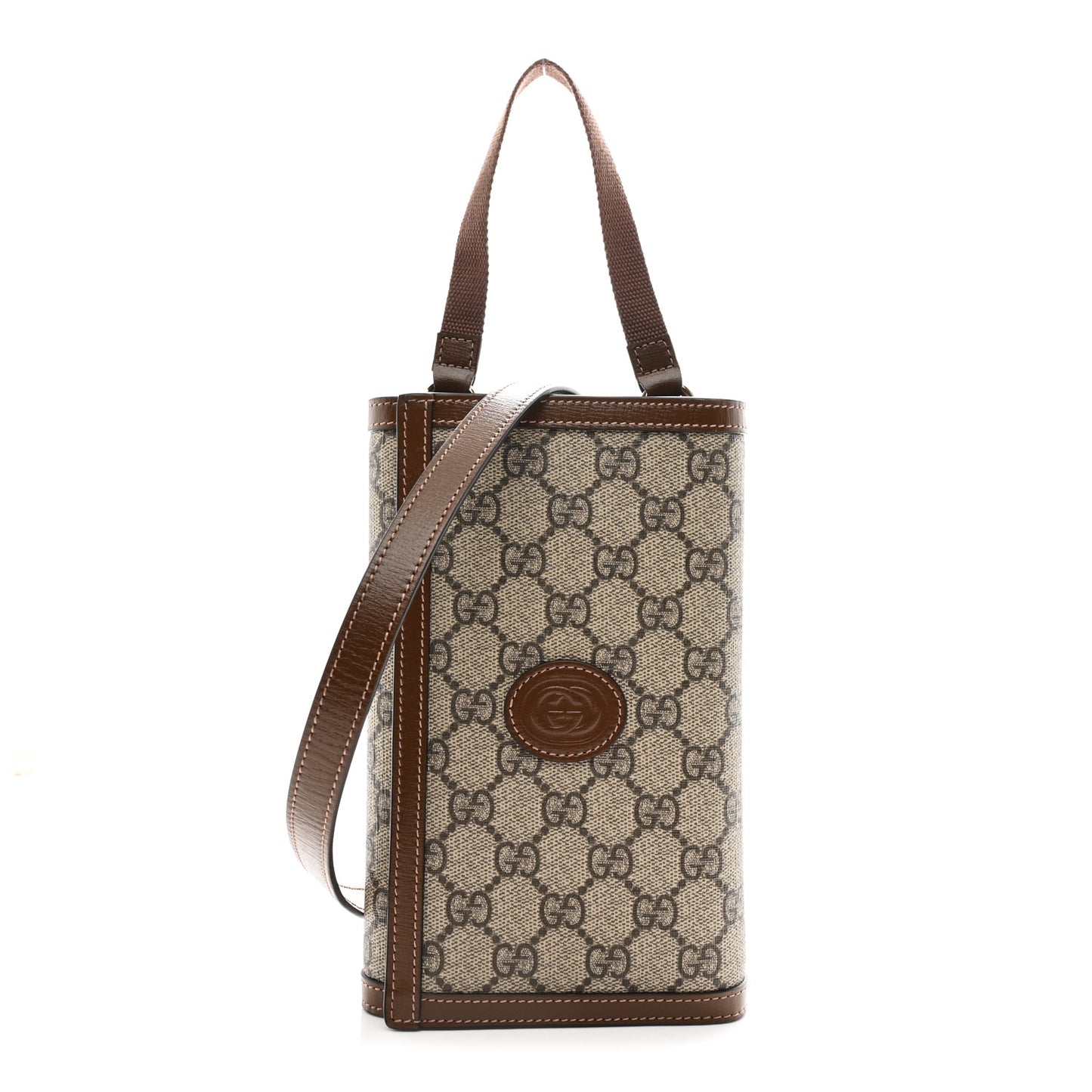 Supreme Monogram Textured Calfskin Retro Interlocking G Medium Wallet On Strap Beige Ebony Brown Sugar