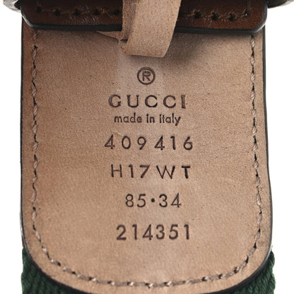 Gucci Nylon Calfskin Double G Web 40mm Belt 85 34 Green Red Cuir 5 of 6