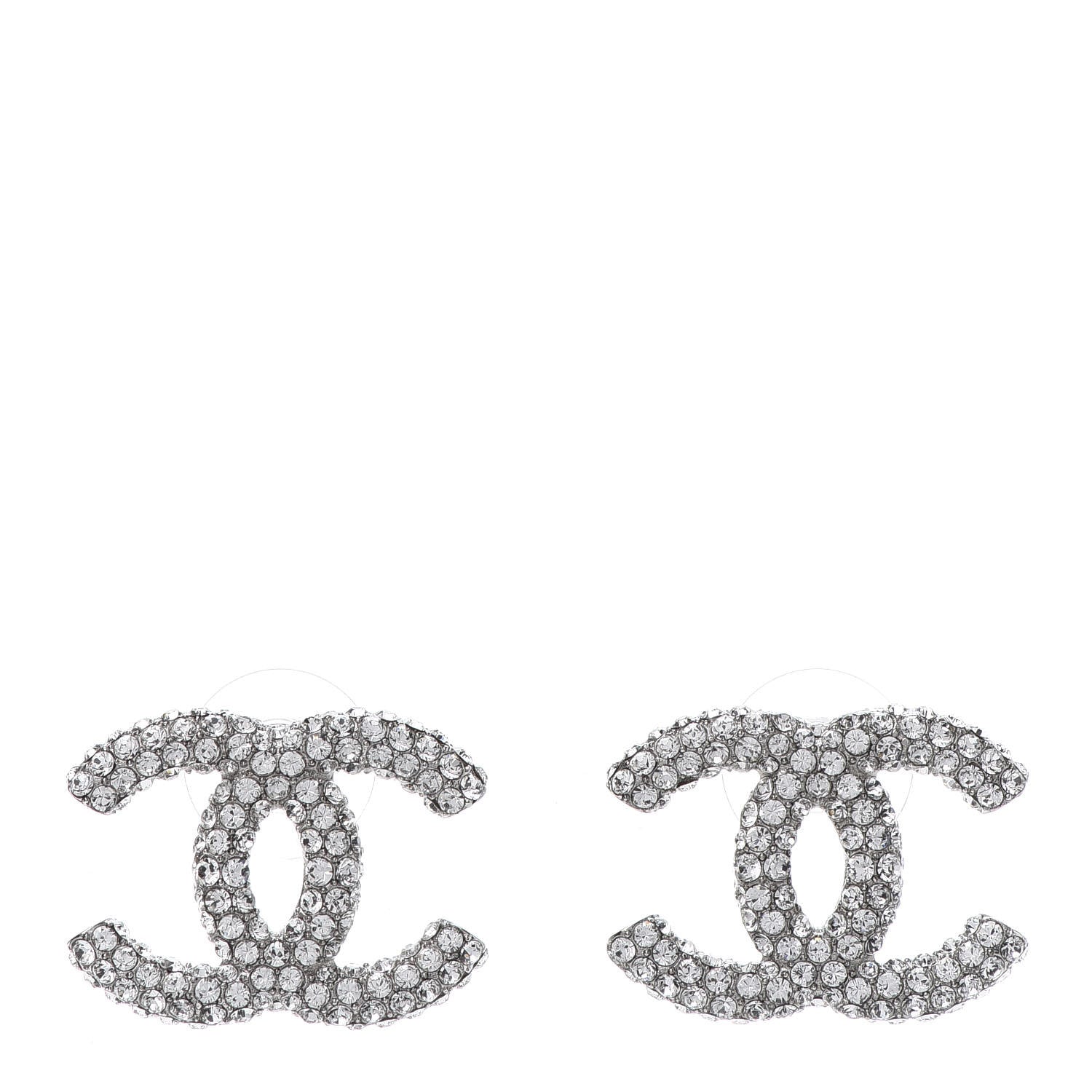 Chanel Crystal CC Treasure Chest Earrings Silver 1 of 5