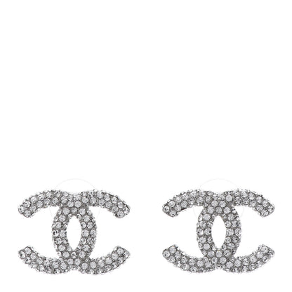 Chanel Crystal CC Treasure Chest Earrings Silver 1 of 5