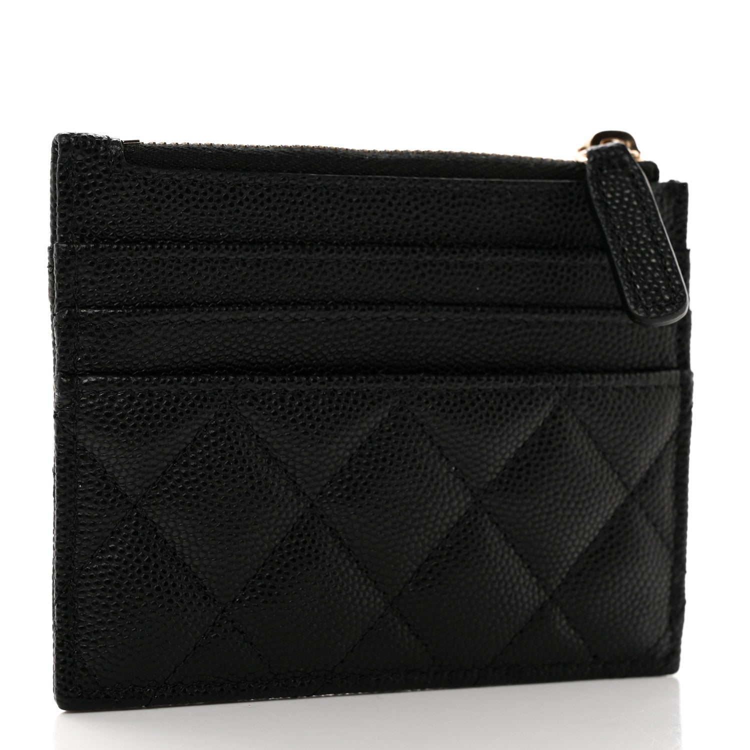 Chanel Caviar Quilted Striated Zip Card Holder Wallet Black 3 of 8