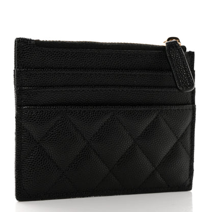 Chanel Caviar Quilted Striated Zip Card Holder Wallet Black 3 of 8