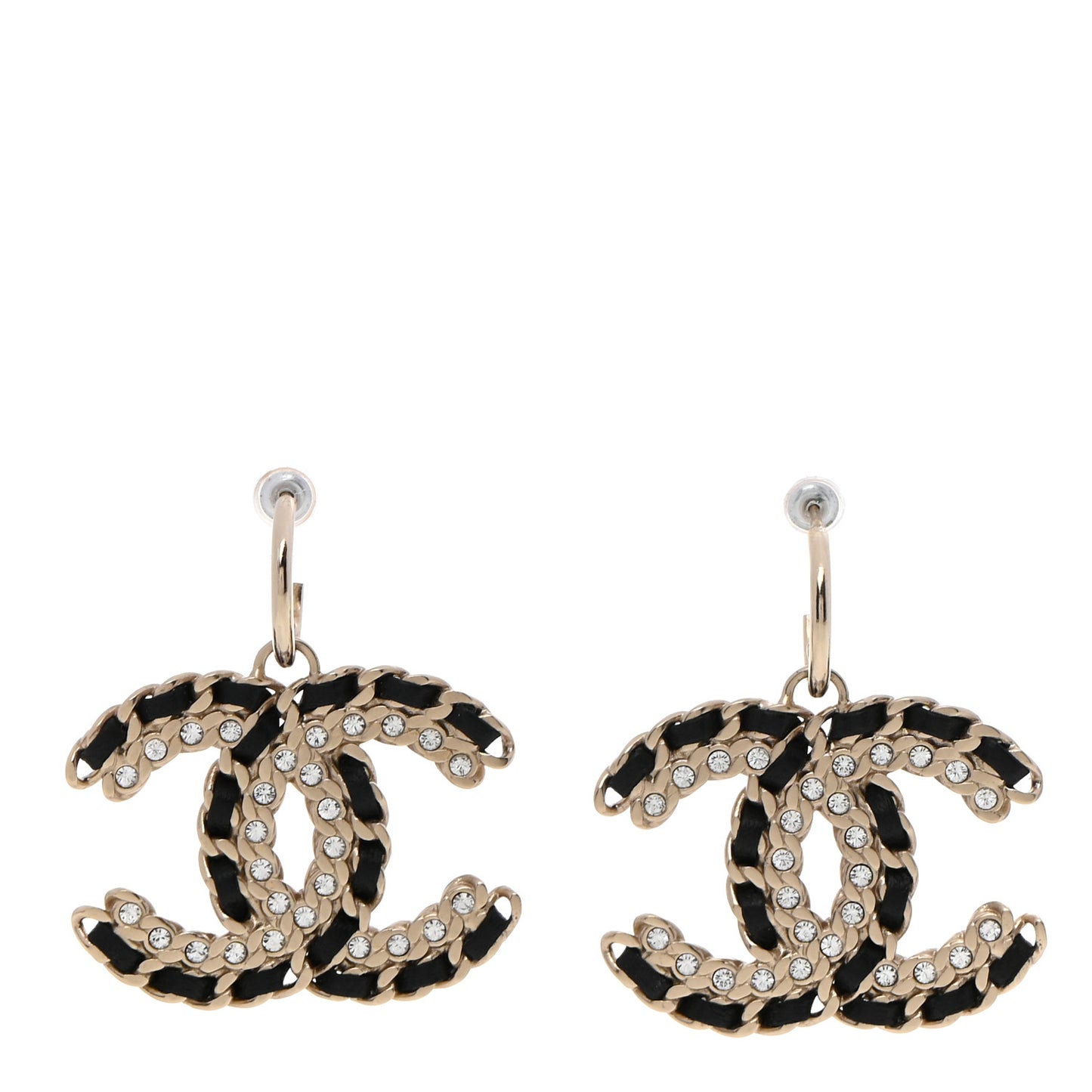 Crystal Lambskin Chain CC Vintage Allure Stud Earrings Black Gold