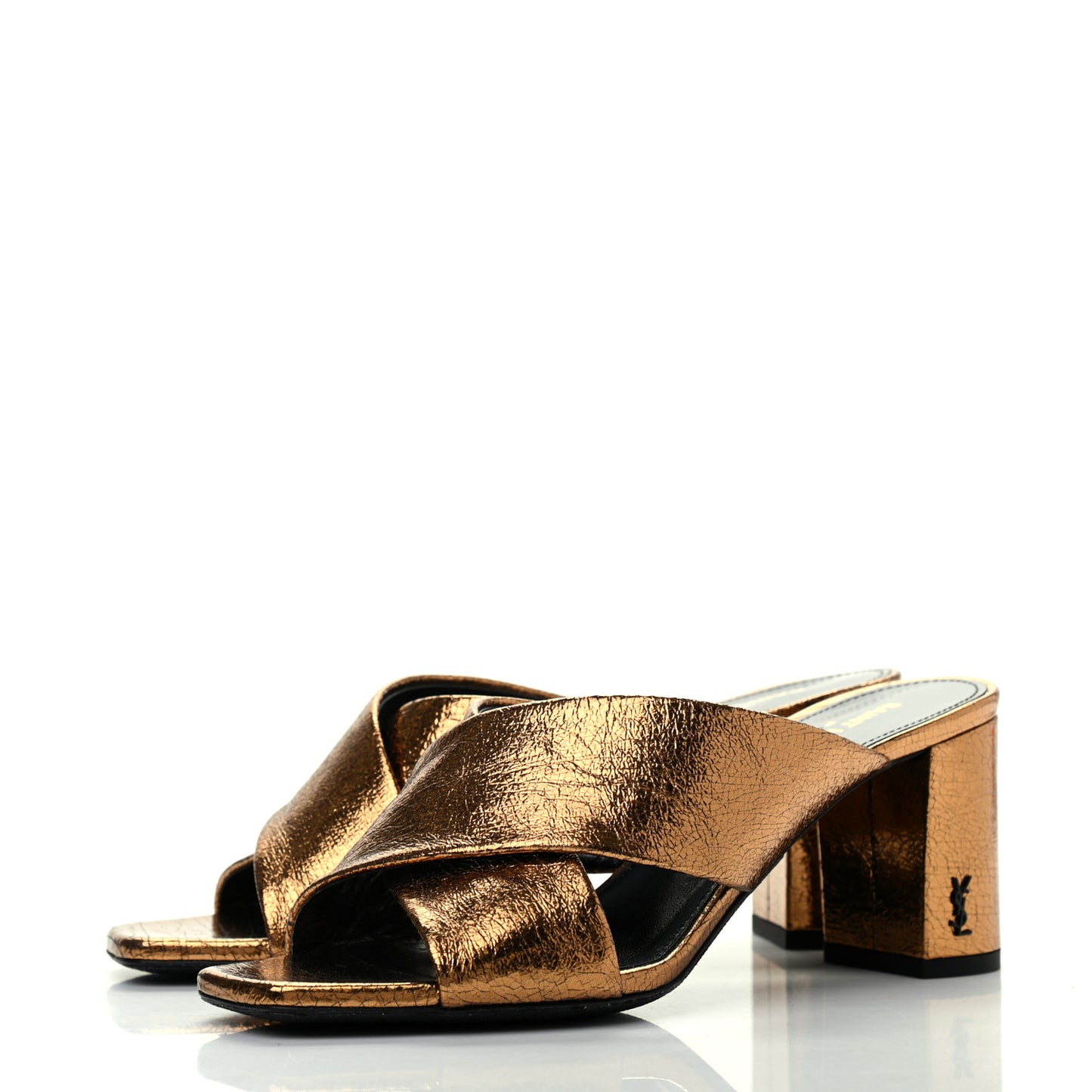 Metallic Calfskin Mule Sandals 37 Chestnut