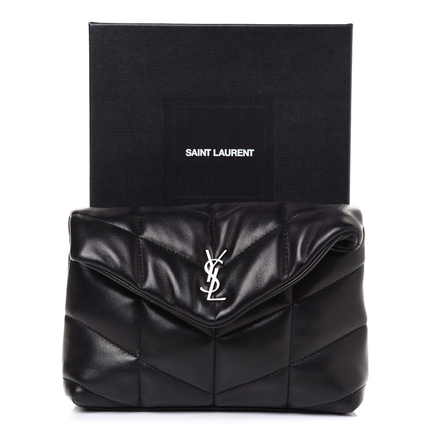 Saint Laurent Lambskin Monogram Loulou Puffer Pouch Clutch Black 12 of 12