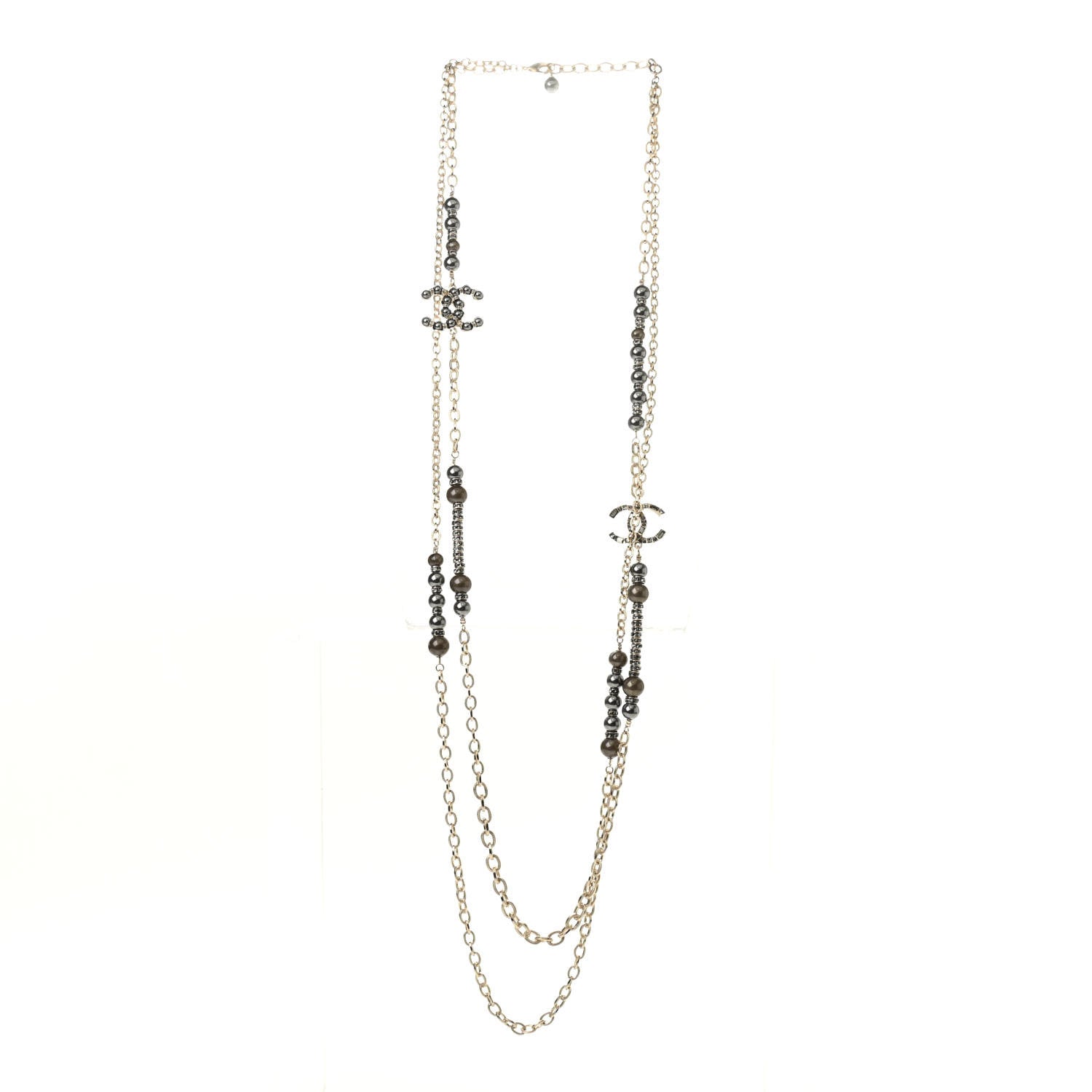 Chanel Pearl Crystal CC Long Necklace Gold 3 of 5