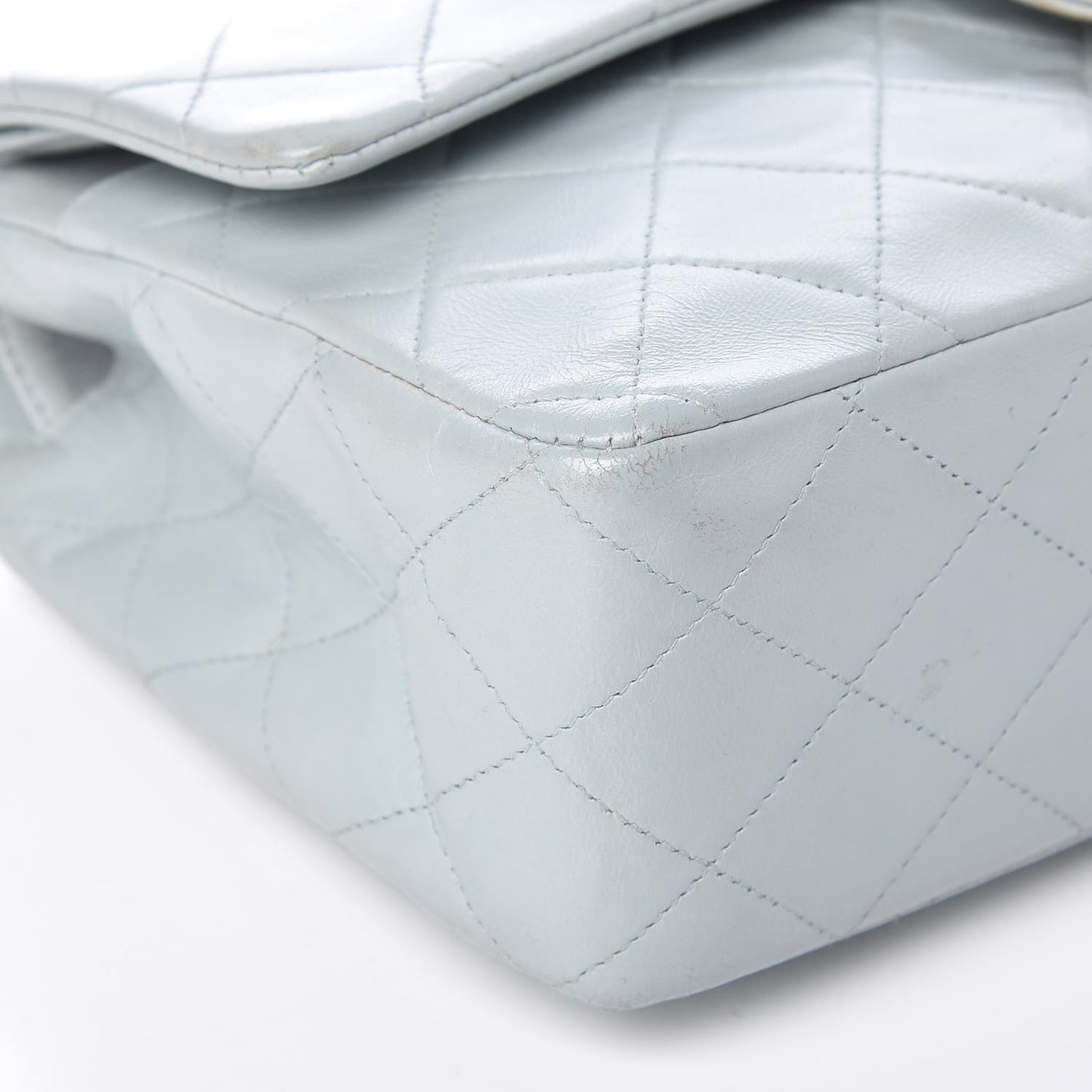 Lambskin Quilted Medium Double Flap Light Blue