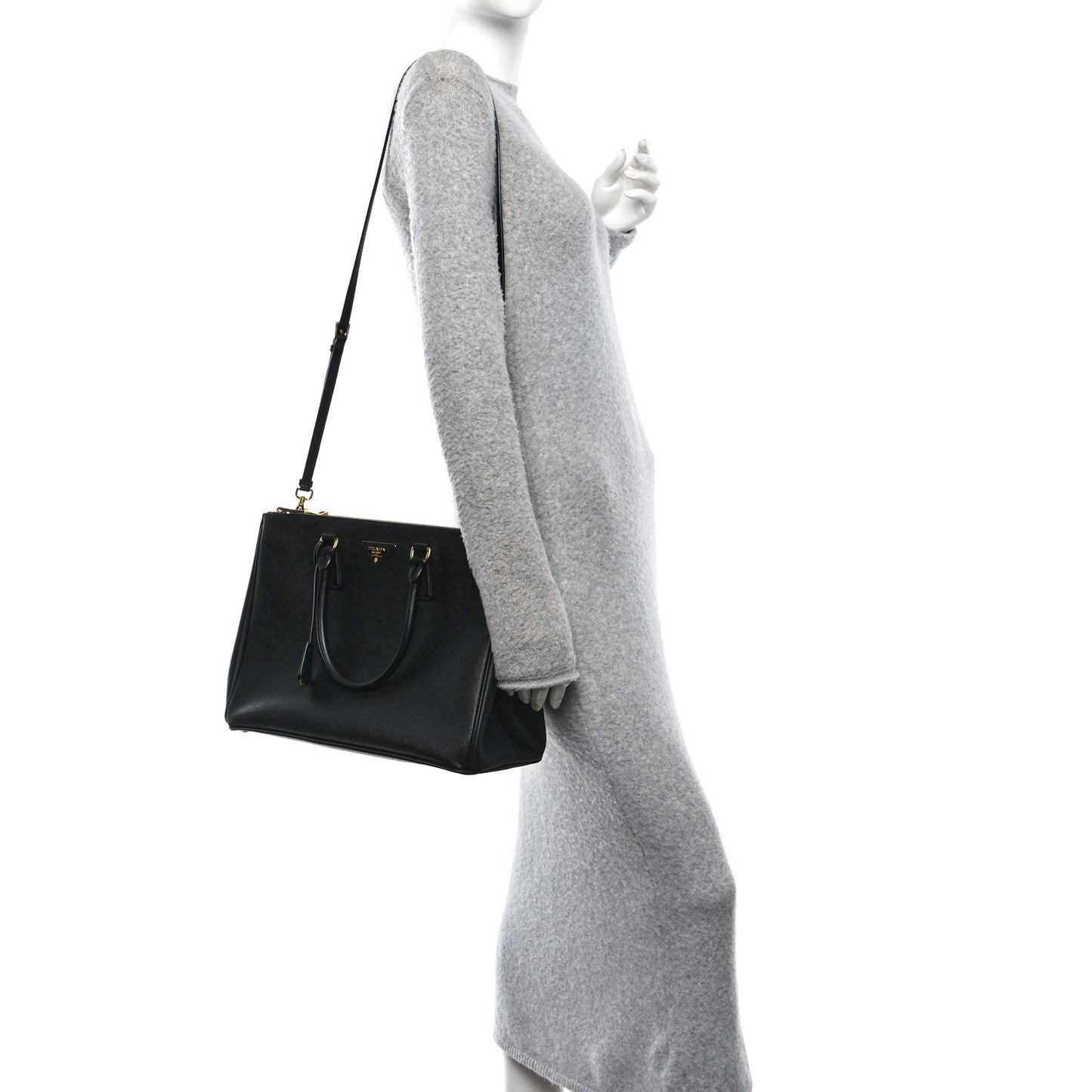 Saffiano Lux Large Galleria Double Zip Tote Black