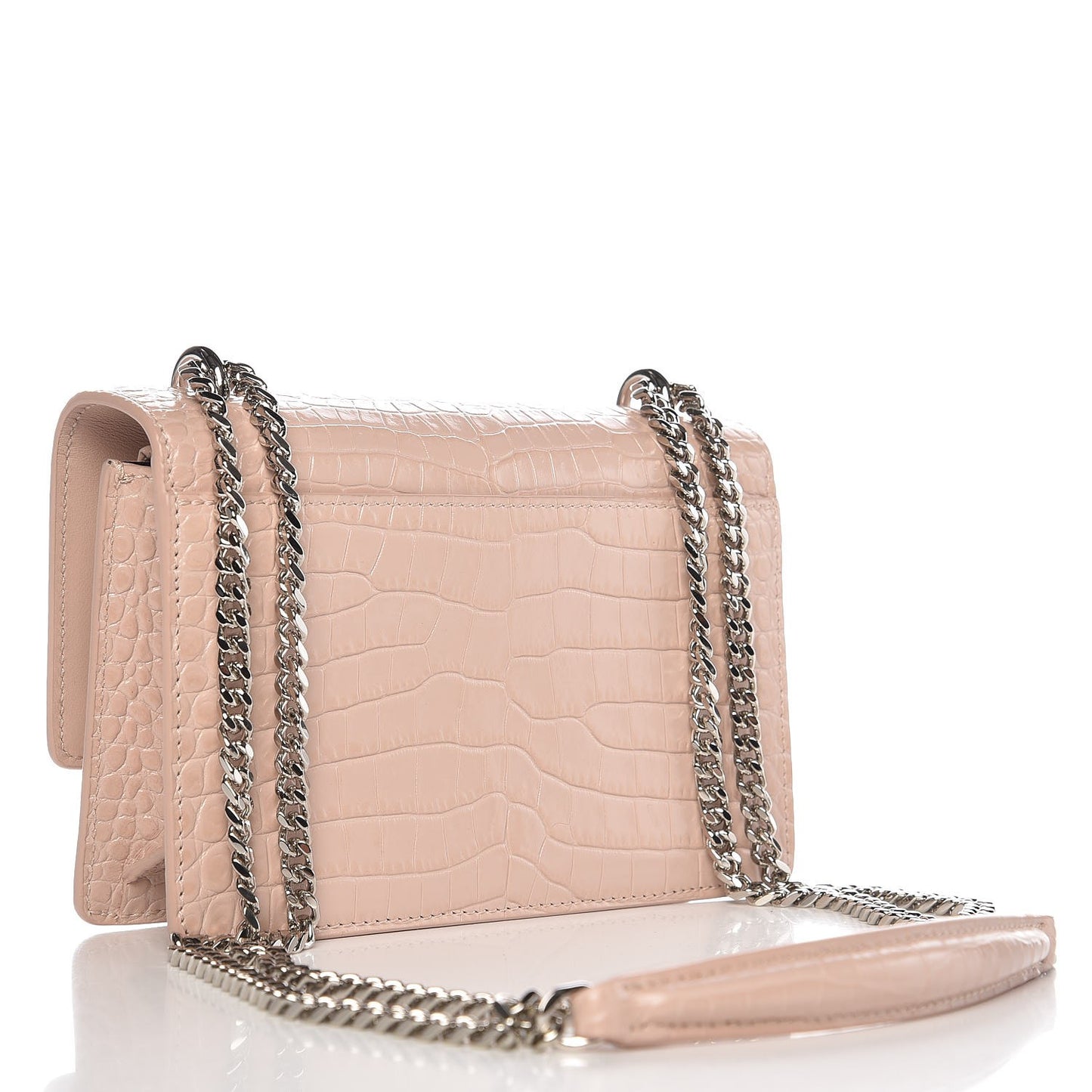 Calfskin Crocodile Embossed Monogram Sunset Chain Wallet Marble Pink