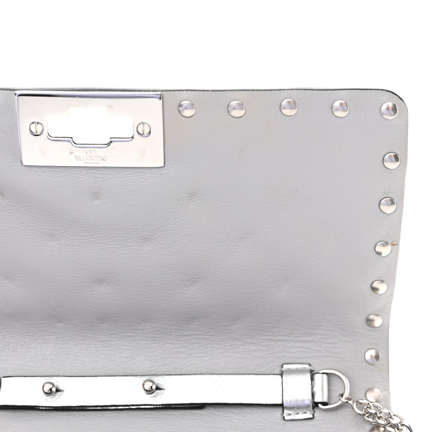 Metallic Nappa Rockstud Spike Shoulder Bag Silver
