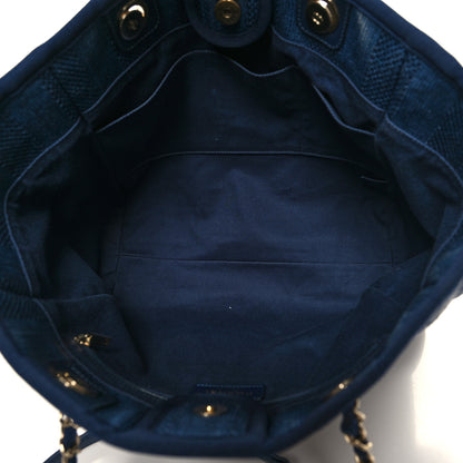 Chanel Mixed Fibers Striped Small Deauville Tote Navy Blue 5 of 10