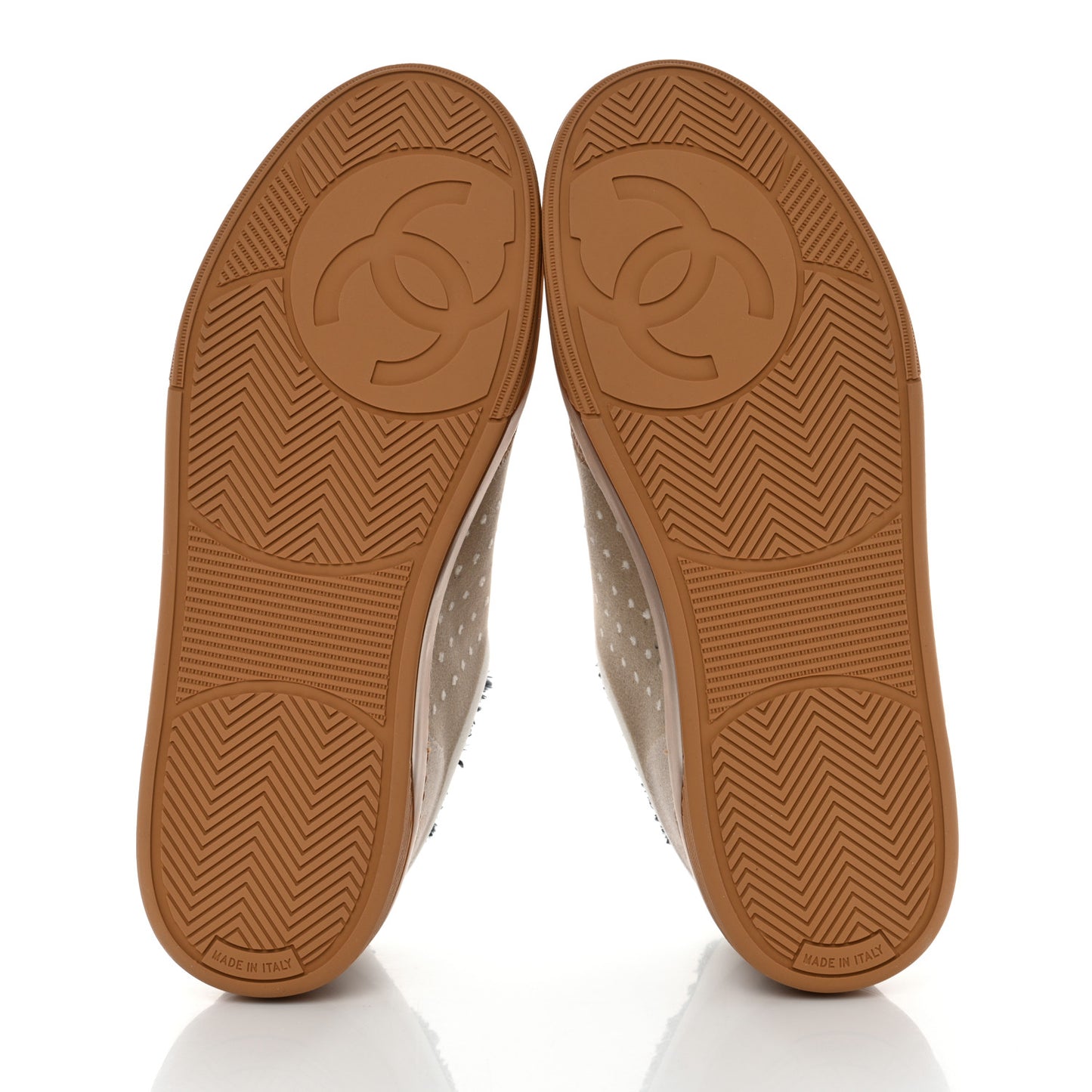 Fabric Suede Calfskin Logo Sneakers 40 Light Beige