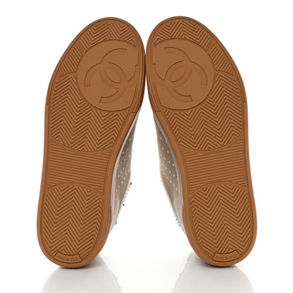 Chanel Fabric Suede Calfskin Logo Sneakers 40 Light Beige 5 of 9