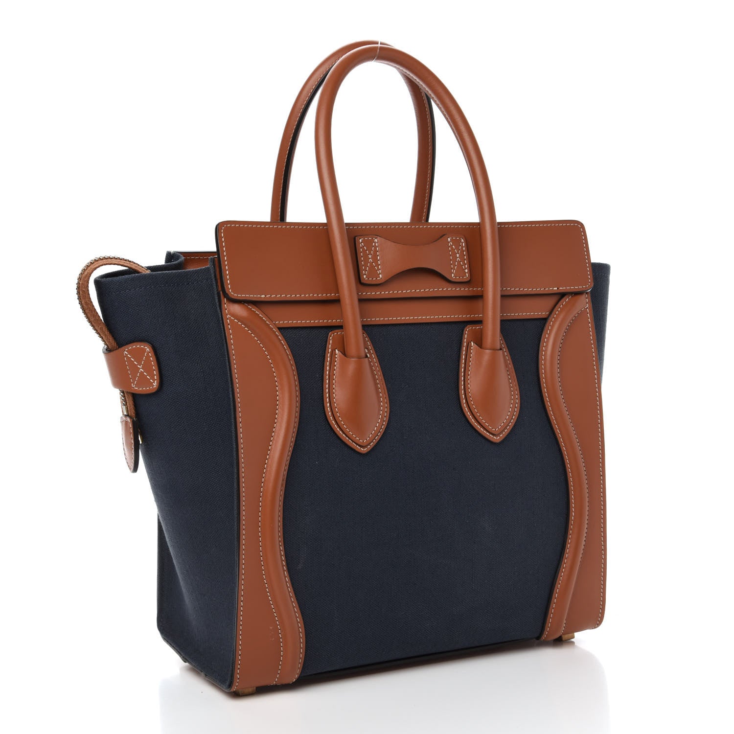 Celine Textile Smooth Calfskin Micro Luggage Navy Tan 3 of 10