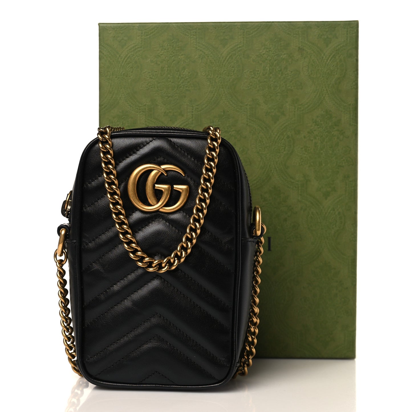 Calfskin Matelasse Mini GG Marmont Crossbody Bag Black