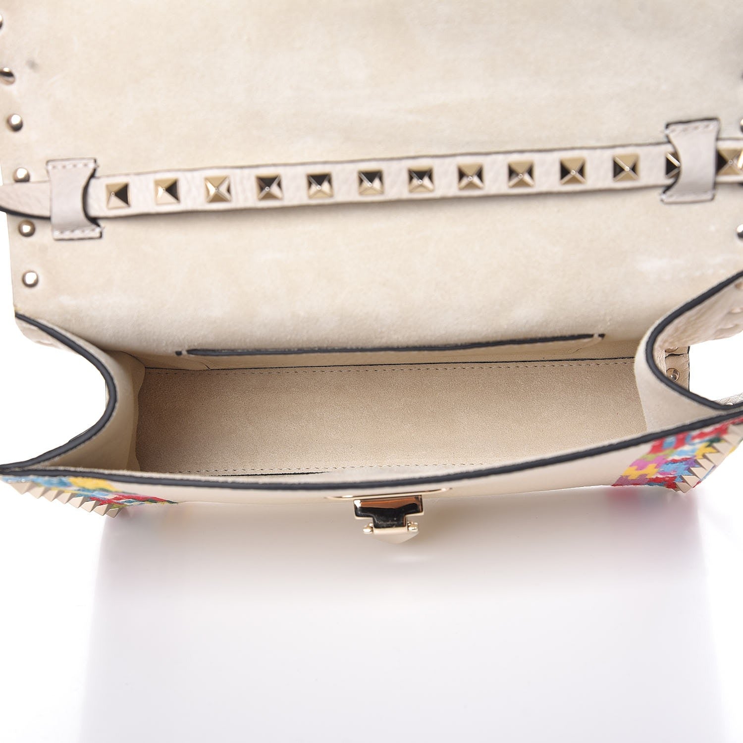Valentino Garavani Pebbled Calfskin Embroidered Medium Rockstud Flip Lock Crossbody Bag Ivory 5 of 7