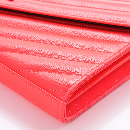 Saint Laurent Patent Grain De Poudre Matelasse Chevron Monogram Chain Wallet Pink 6 of 9