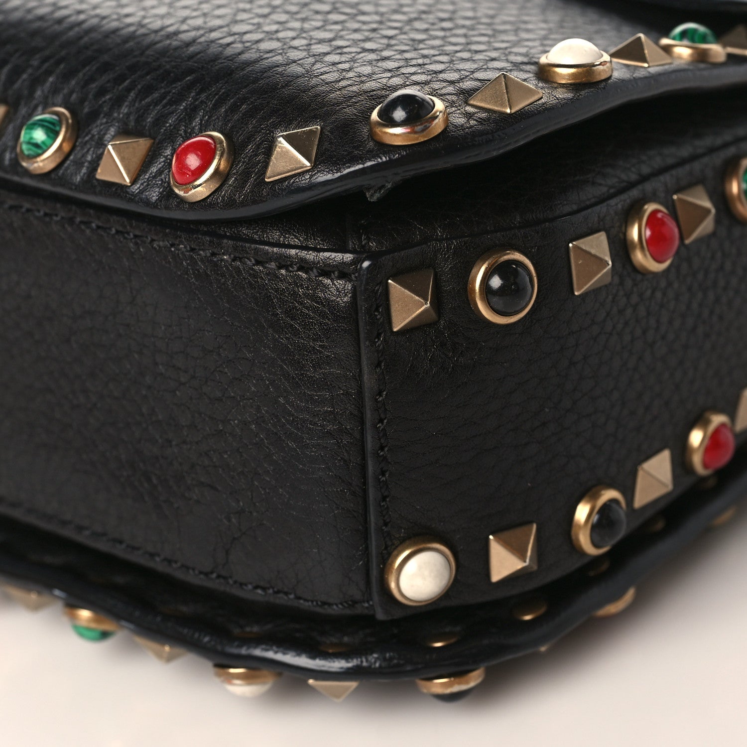 Valentino Garavani Pebbled Calfskin Medium Rockstud Rolling Flap Saddle Bag Black 9 of 9