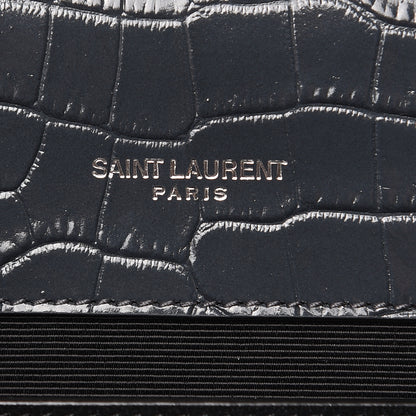 Saint Laurent Calfskin Crocodile Embossed Medium Classic Monogram Kate Tassel Satchel Storm 6 of 9