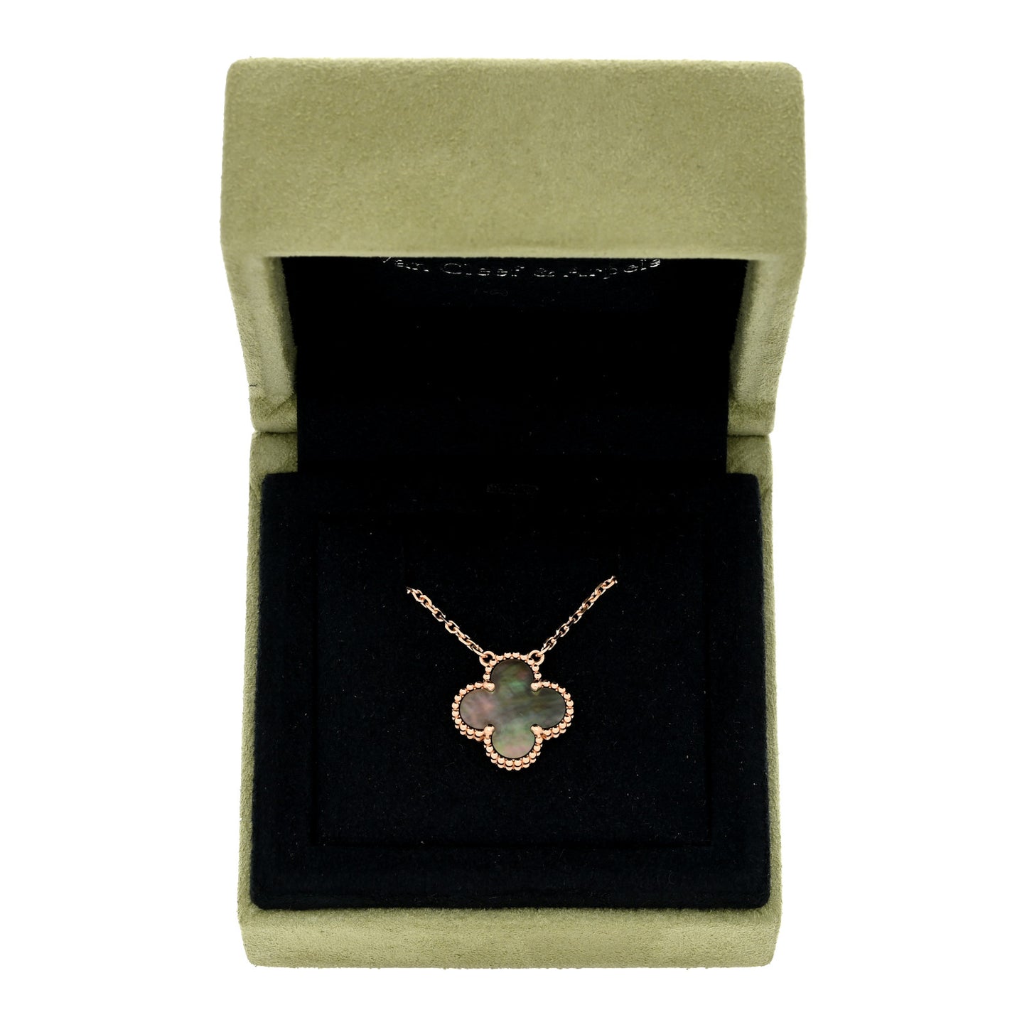 18K Rose Gold Gray Mother of Pearl Vintage Alhambra Pendant Necklace