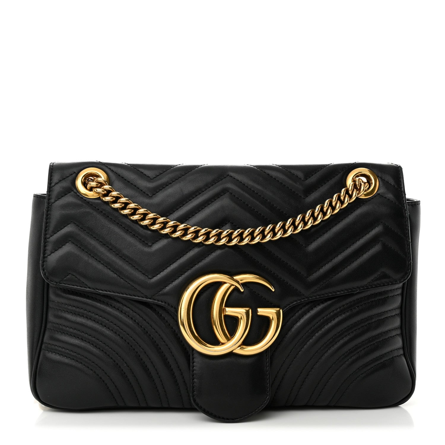 Gucci Calfskin Matelasse Medium GG Marmont Shoulder Bag Black 1 of 10