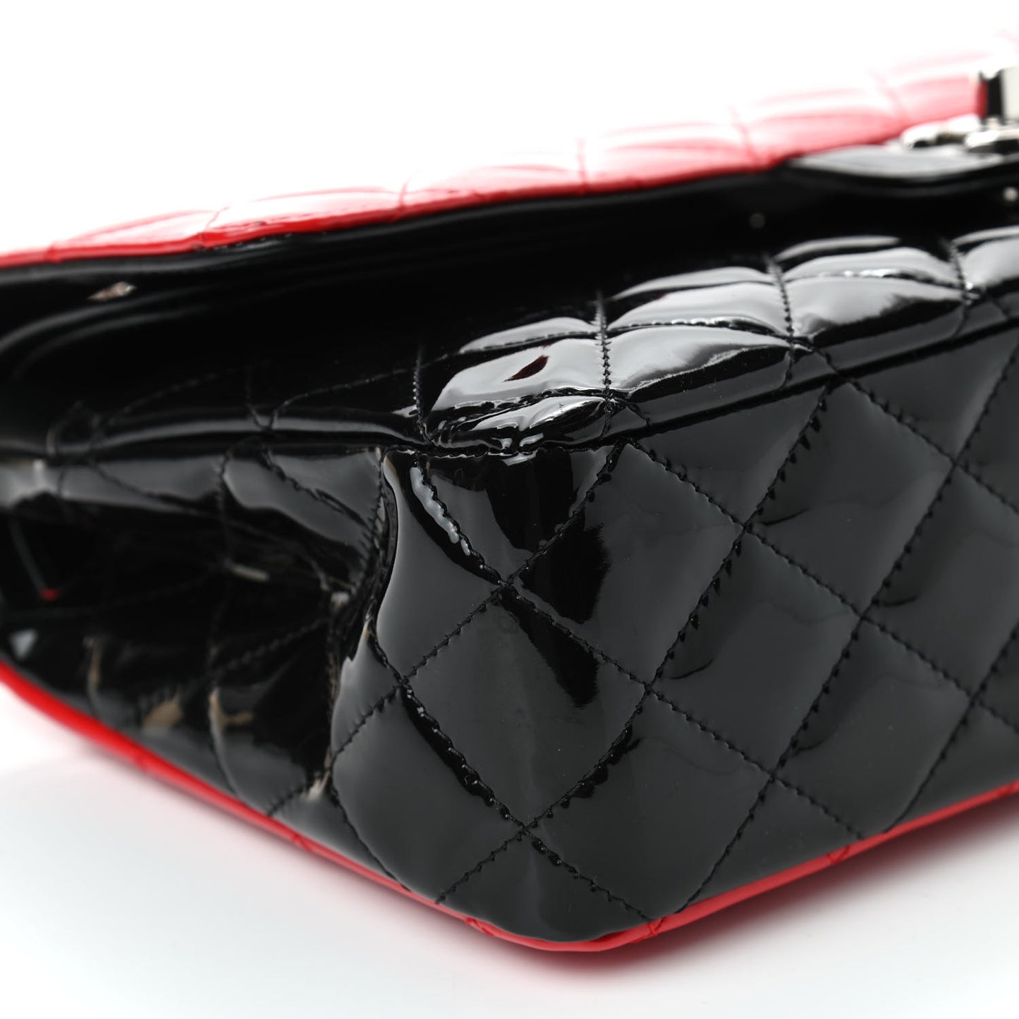 Patent Calfskin Quilted Bi-Color Medium Double Flap Red Black