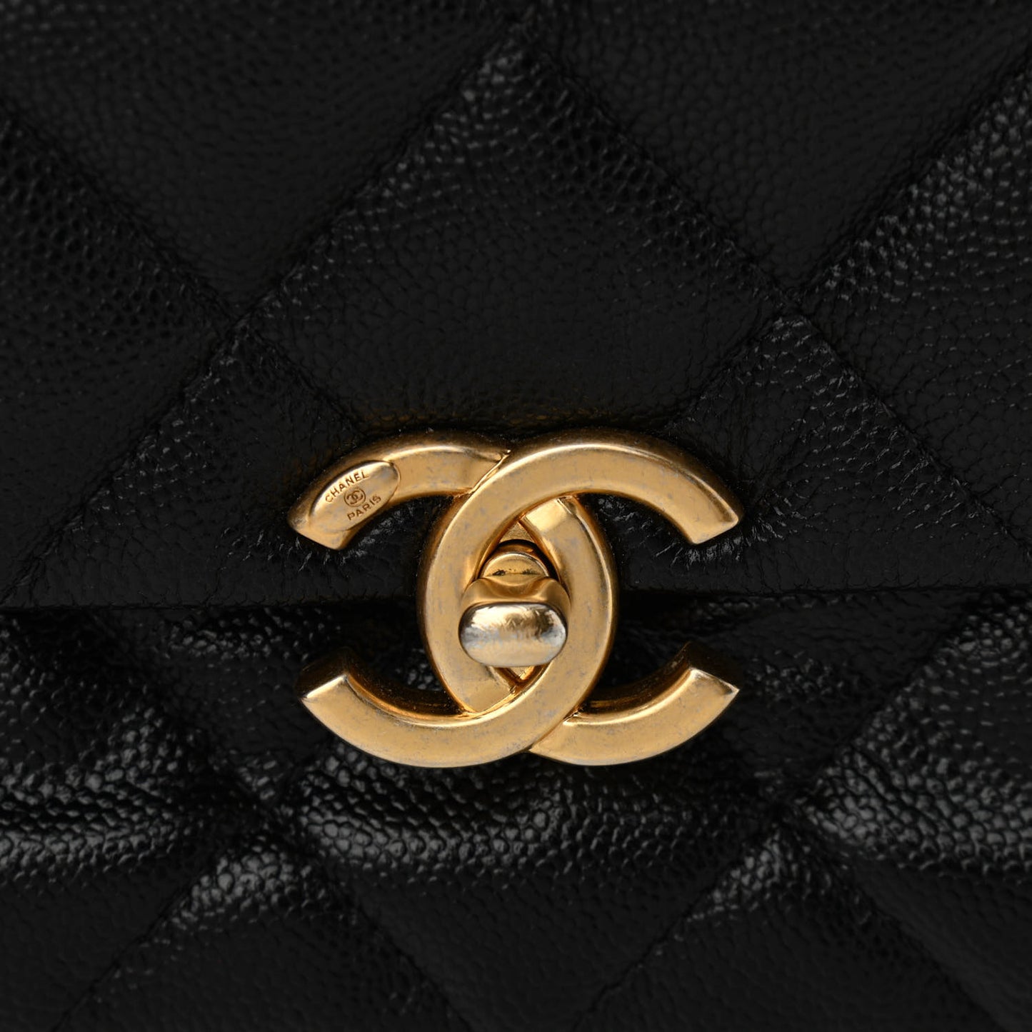 Shiny Caviar Quilted Large Chain Melody Flap Black