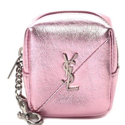 Saint Laurent Crinkled Lame Calfskin Jaime Cube Charm Keychain Violet 1 of 6