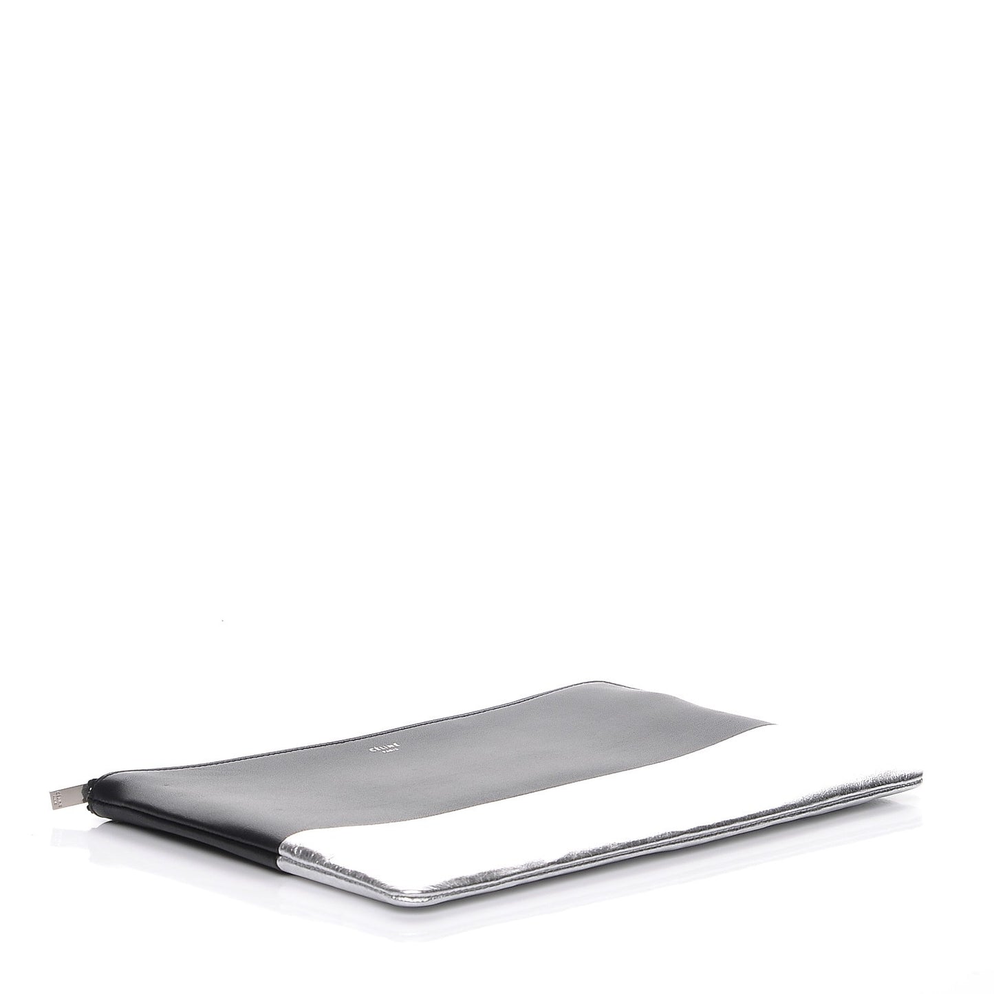 Laminated Lambskin Bi-Color Solo Clutch Pouch Black Silver