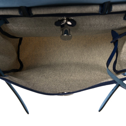 Hermes Vache Hunter Toile H Brides de Gala Herbag Zip Retourne 31 PM Bleu De France Ecru Black 6 of 18